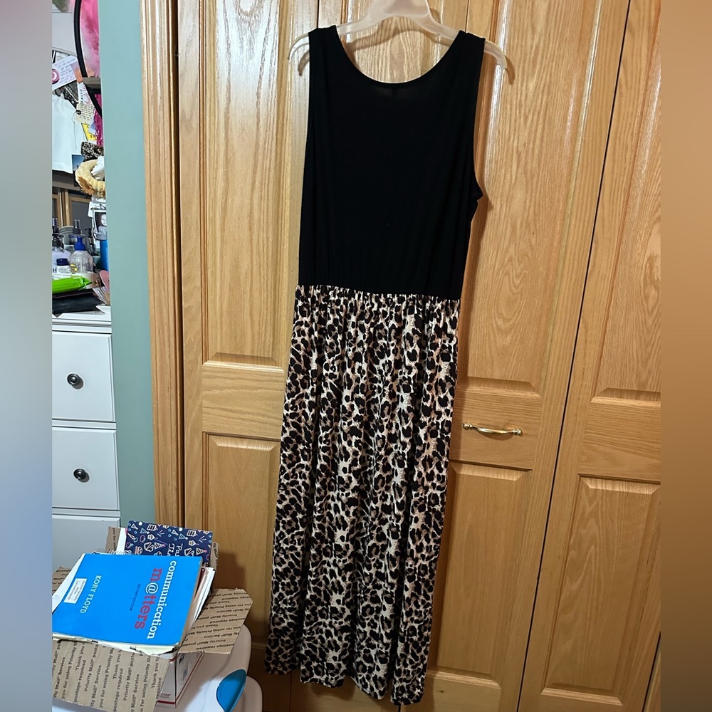 cheetah print size Sleeveless Deep V Neck Loose Plain Long Maxi Casual Dress